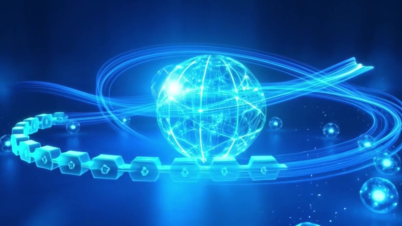 Digital Blockchain Network Connecting Around a Glowing Global Sphere