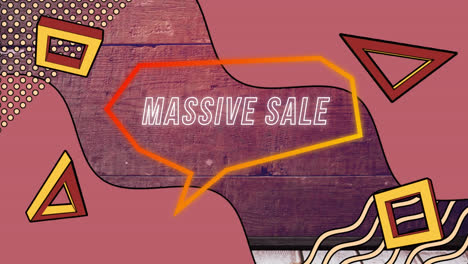 animación de texto de venta masiva en burbuja de habla retro sobre fondo abstracto