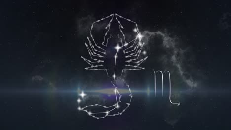 animation of scorpio star sign on clouds of smoke in background