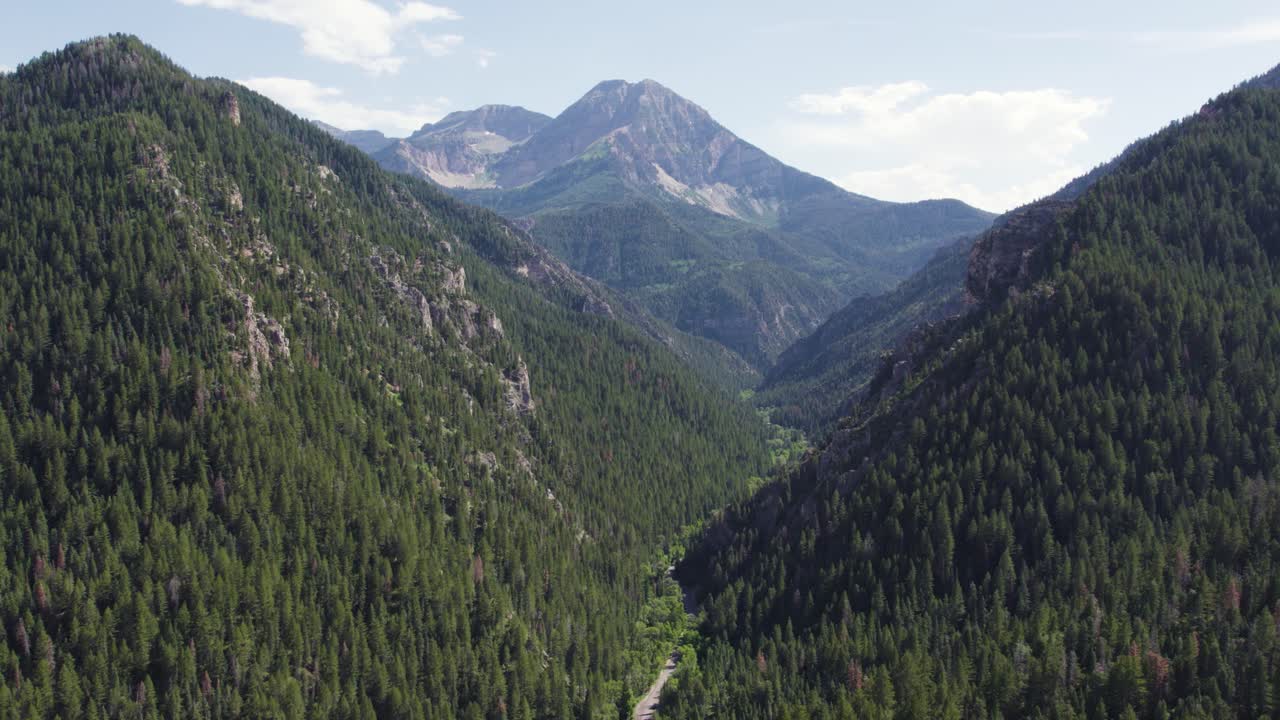 pico timpanogos en el cañón de la bifurcación americana en un día soleado de verano, antena