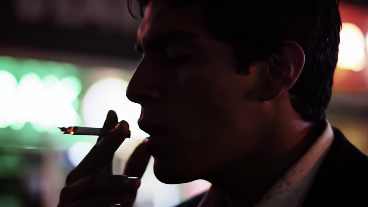 A Dramatic Encounter in Urban Night: Exploring the Tension and Emotion Captured in Two Powerful Frames of a Narrative Scene