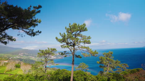 high view of picturesque vibrant rocky coastline in sao miguel island, azores, portugal