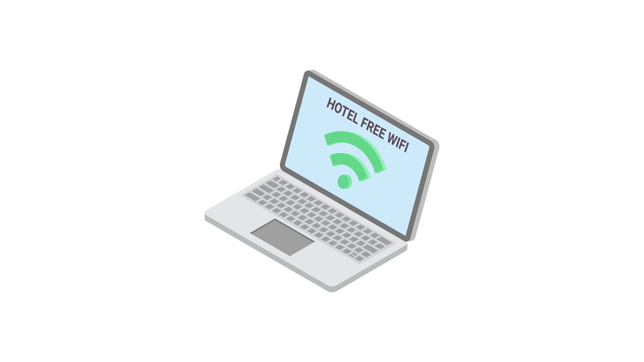 Animated Laptop Connecting to Hotel Free WiFi