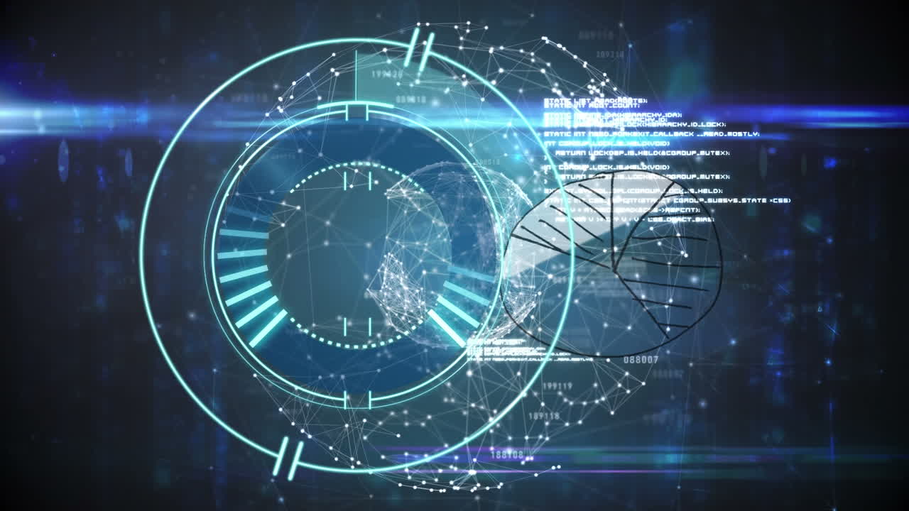 블랙 배경에 데이터 처리를 통해 연결의 글로브와 범위 스캐닝의 애니메이션