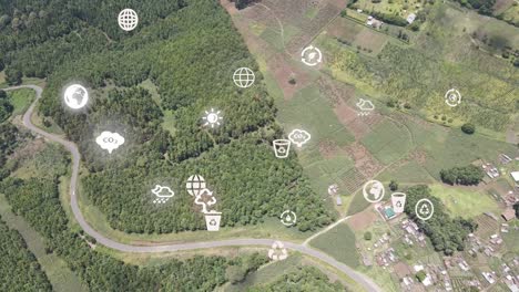 futuristic aerial drone view of the forest coverage