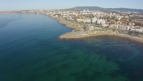 Aerial-of-Estoril-Coastline,-São-Pedro.-Portugal