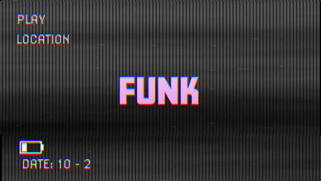 animación digital del efecto de glitch vhs sobre texto funk contra un fondo negro