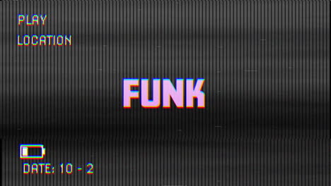 digital animation of glitch vhs effect over funk text against black background