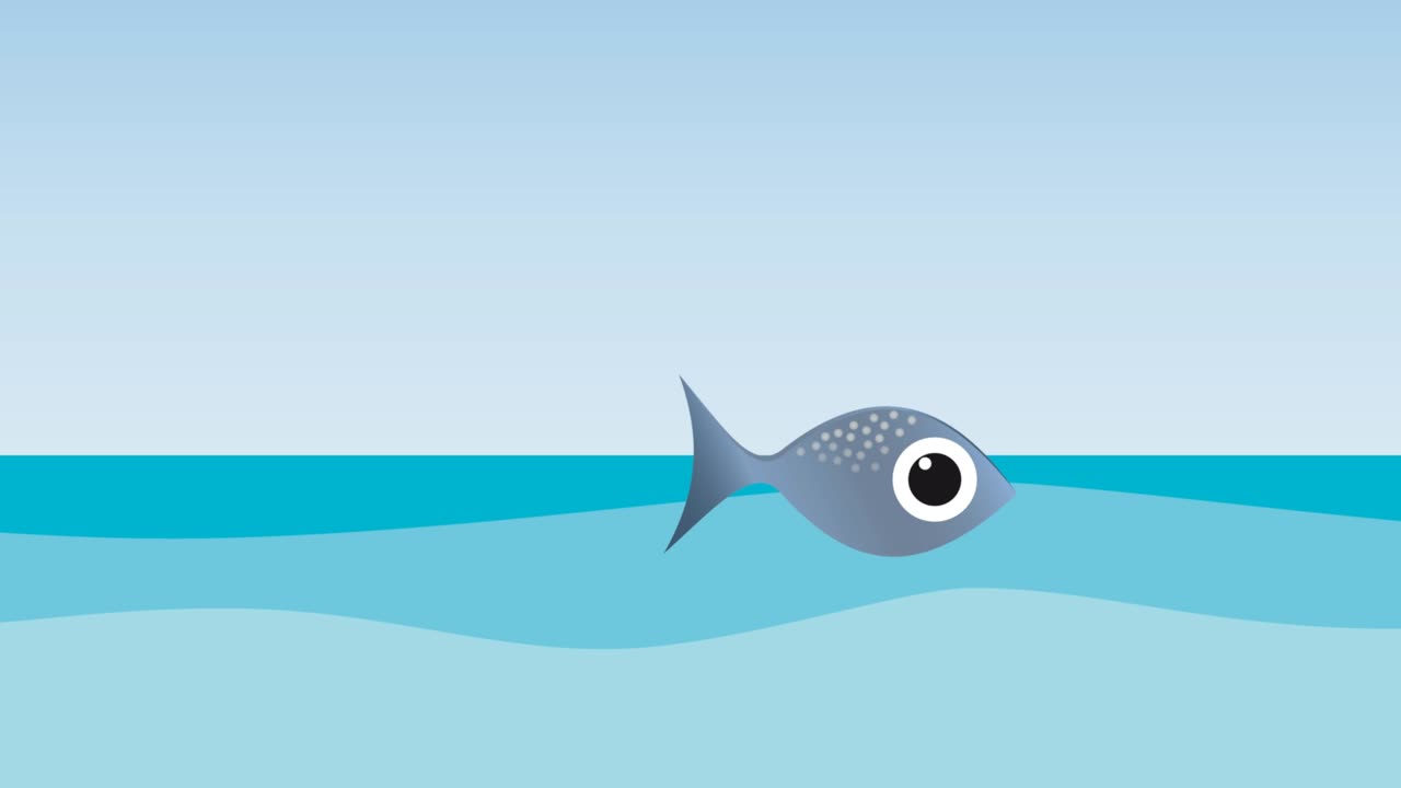 바다가 풍부하고 물고기가 바다 밖으로 뛰어나오는 애니메이션 지속 가능한 시 개념