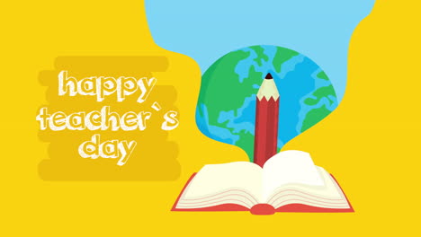 happy teachers day celebration with book and earth planet