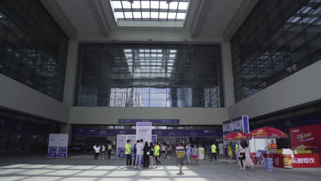 entrance to the shenzhen convention and exhibition center during 2019 international auto show in shenzhen, china. june 1, 2019.