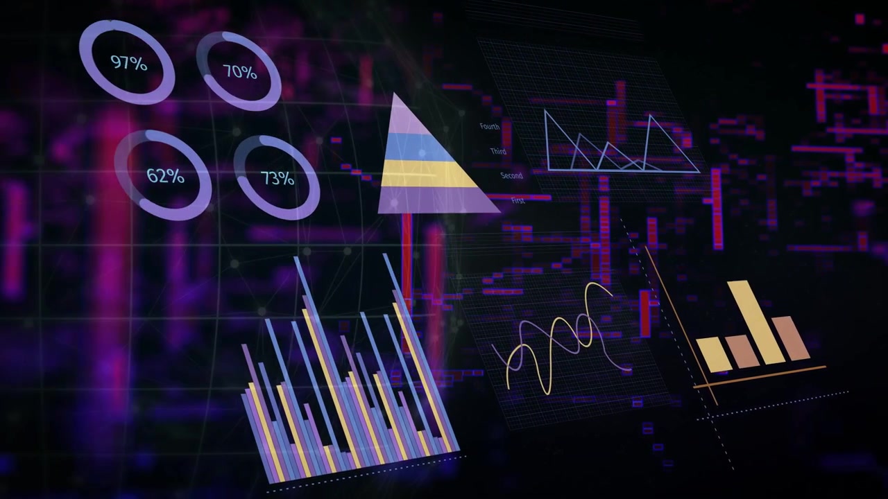 On data ping, cluster HUD updating: four rings cycling, bars rising, falling, showing live metrics