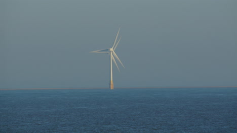 down the line shot of 2 offshore wind turbines at scroby sands wind farm