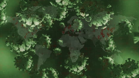animación de células de virus sobre el mapa del mundo