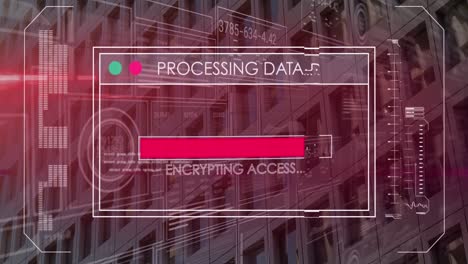 animación del procesamiento de datos financieros sobre el edificio de oficinas