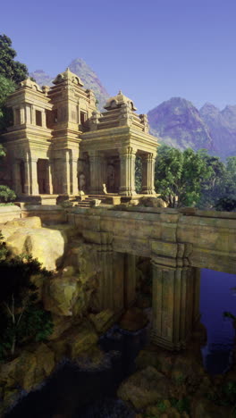 exploring ancient ruins surrounded by mountains and dense greenery