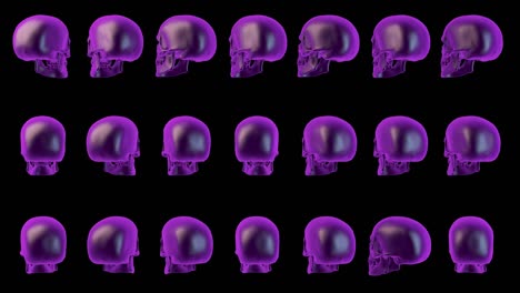 violet skulls halloween background. loop 3d animation