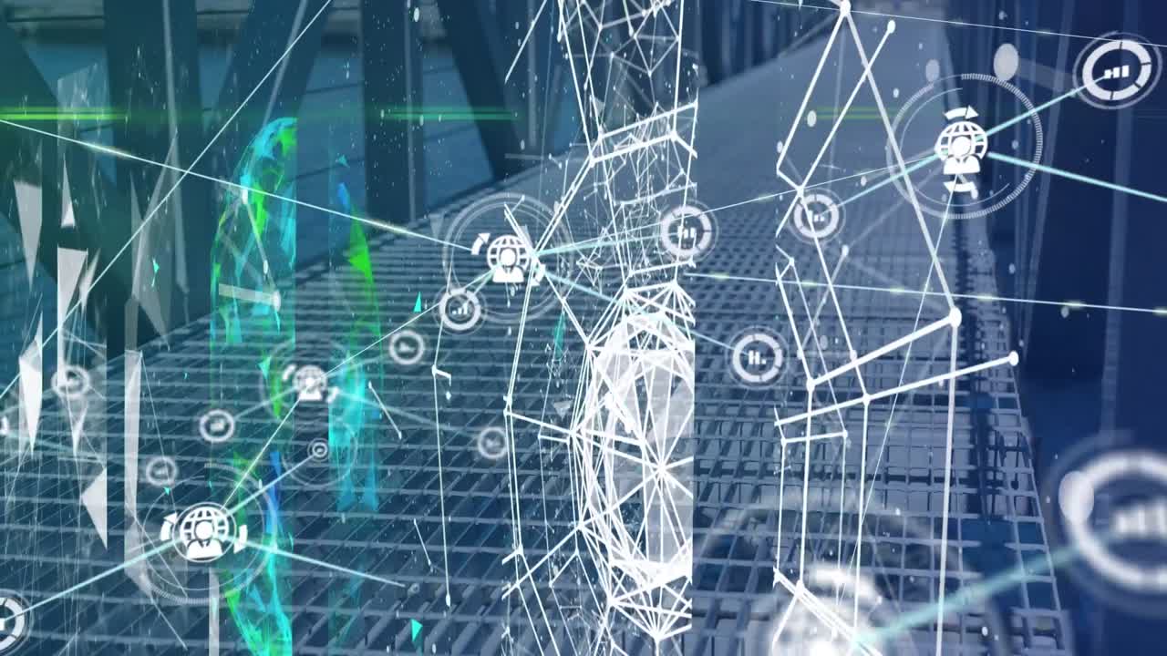 animación del procesamiento de datos financieros a través de un puente