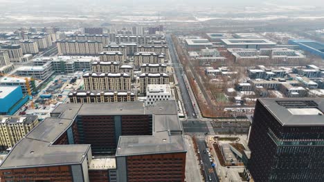 aerial shot of the futuristic city of xiongan being built in the hebei province, china