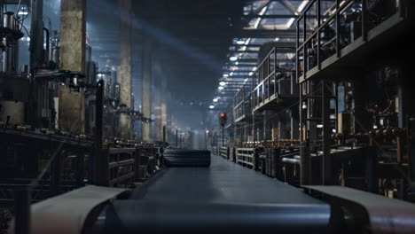 tyre factory working process with technological manufacture conveyor line