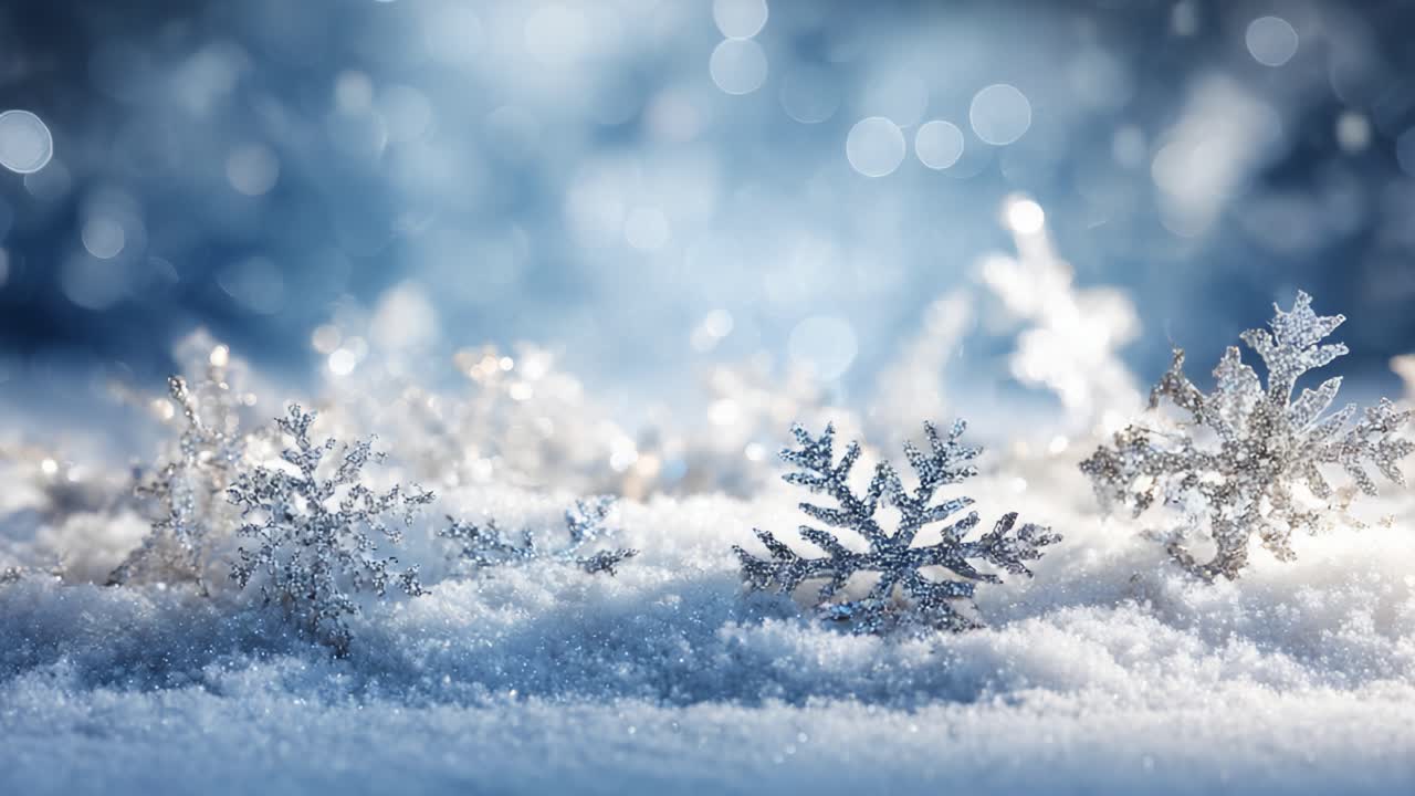 A Beautiful Display of Glittering Snowflakes on Soft Snow, Capturing the Magic of Winter's Wonder in a Dreamy, Frosty Landscape of Glimmering Beauty