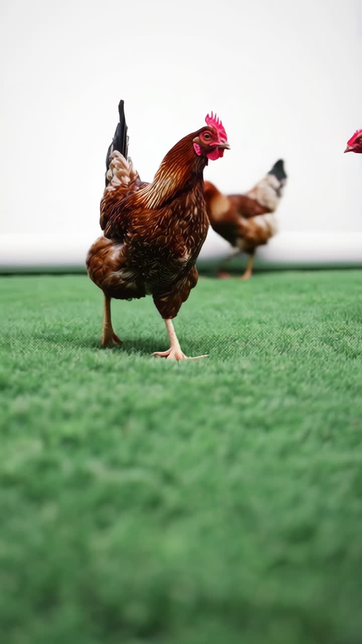 Chickens in a grassy field