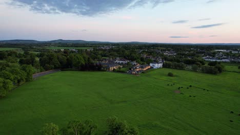 Vista-Aérea-Hacia-Atrás-Sobre-La-Iglesia-De-San-Nicolás-Y-El-Convento-Agustino-En-Adare,-Irlanda