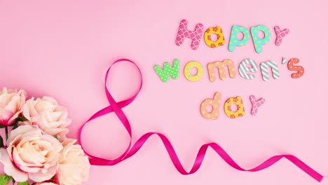 happy women's day title move with feminine decoration. stop motion