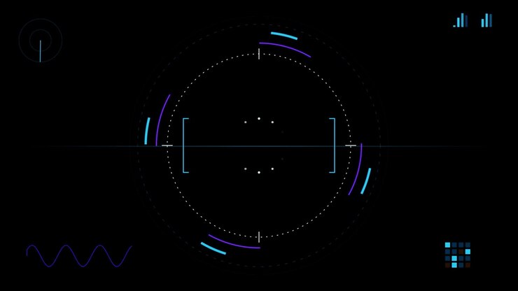 Futuristic Digital HUD Interface with Rotating Circular Scopes
