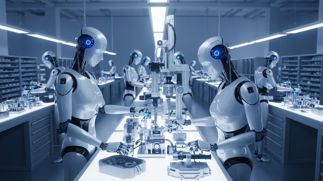 Advanced Robotics in a High-Tech Assembly Line: A Visual Exploration of Automated Precision and Collaboration in Modern Manufacturing Environments