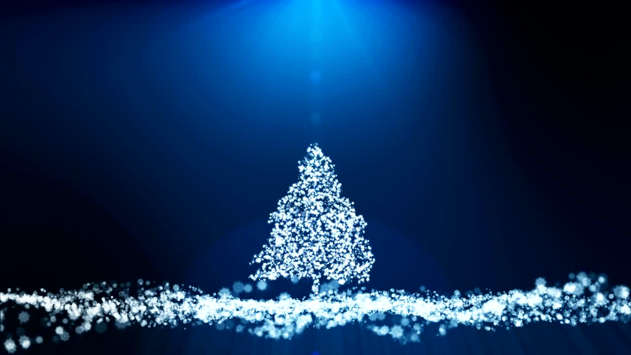 무결한 루프, 애니메이션 모션 배경, 입자는 빛 으로 크리스마스 트리 모양으로 합쳐집니다.