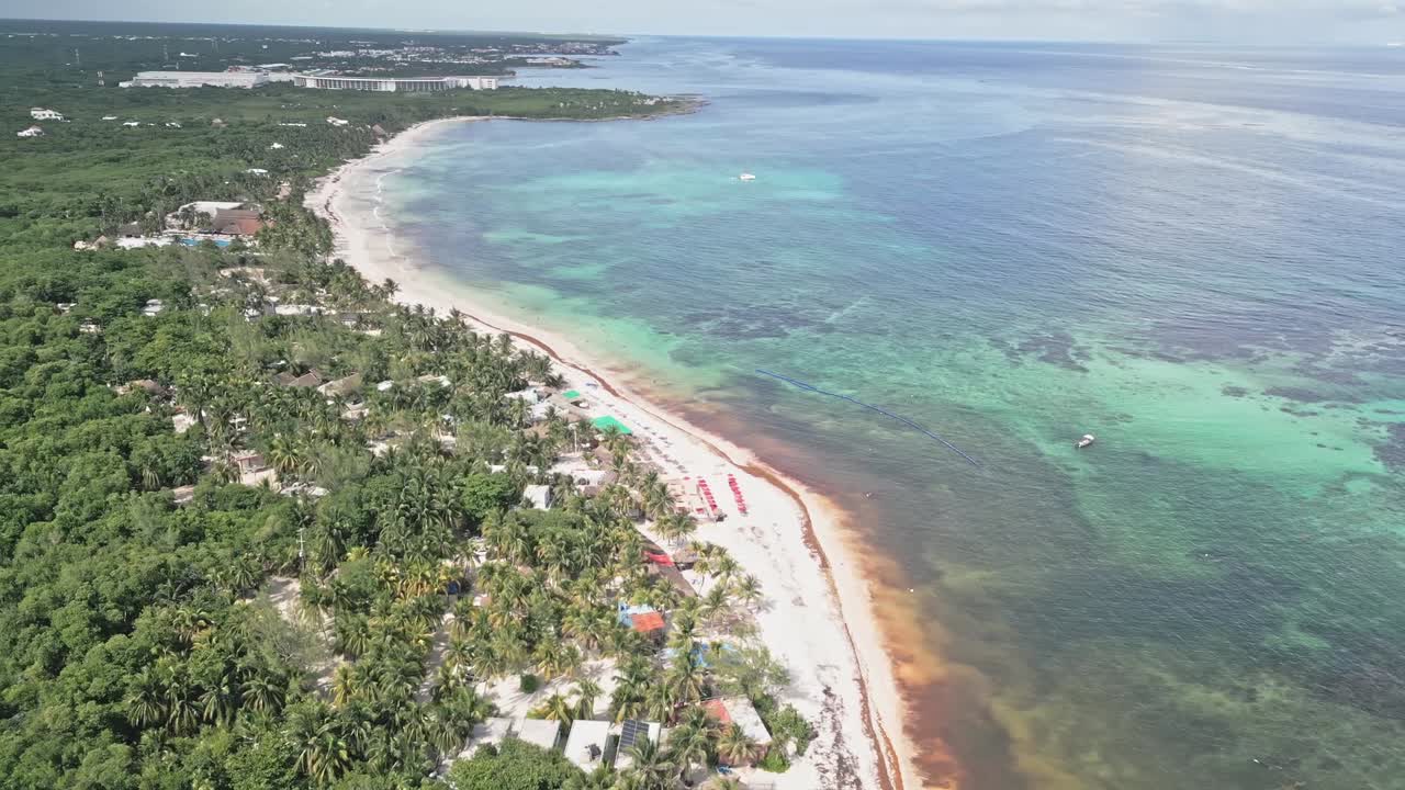 Tropical beach aerial view in Riviera Maya, capturing serene beauty