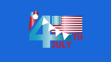 animation of american flag and 4th of july text on blue circle and white background