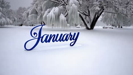 winter scene with january text in snow