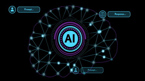 Animation-of-human-brain-and-ai-data-processing-over-black-background