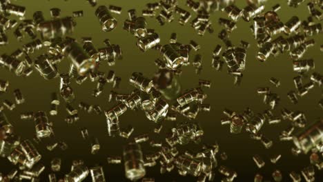volando muchos tambores de combustible viejos en fondo marrón. industria química, barriles de metal. animación 3d del tanque de petróleo girando. animación de bucle.