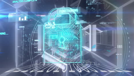animation of data processing over blue background
