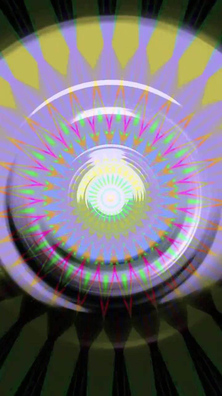 Patrón de caleidoscopio abstracto con efectos de luz de neón pulsante