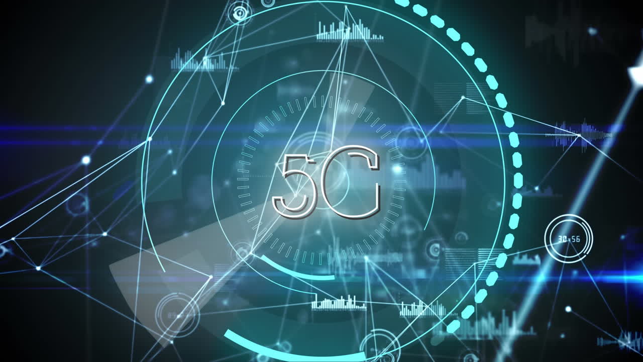 그래프와 5g는 미래의 원의 한가운데에 쓰여져 있습니다.