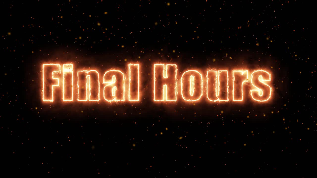 Orange glowing text appears with burning ember effects and floating particles on black background