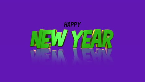 dibujo animado de feliz año nuevo texto en vibrante gradiente púrpura