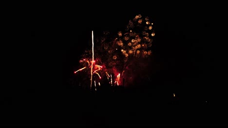 hermosa exhibición de fuegos artificiales con altas serpentinas aéreas y pequeñas explosiones apretadas para complacer a una multitud