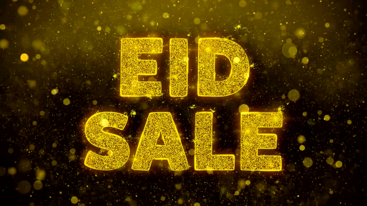 Eid Sale Text on Golden Glitter Shine Particles Animation.