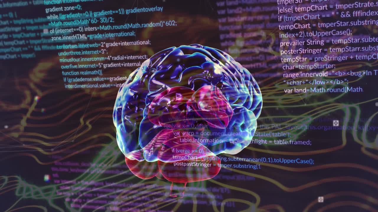 인간 뇌의 애니메이션, 데이터 처리 및 연결 네트워크