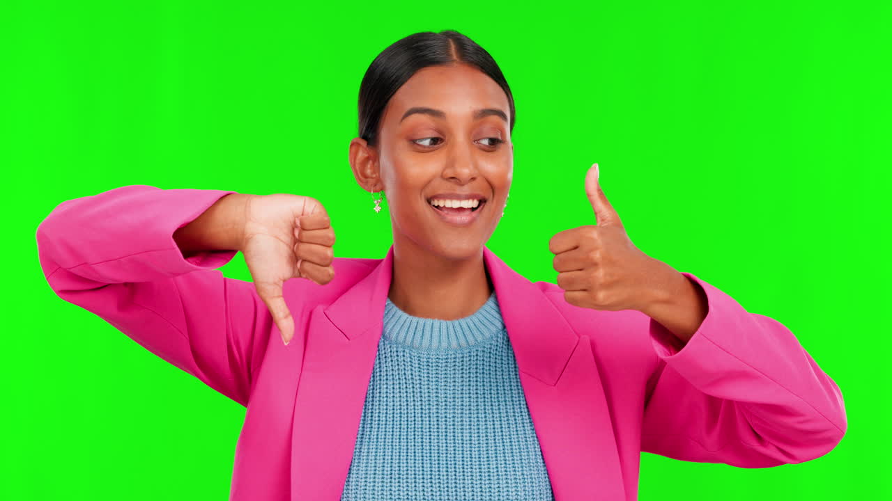 pantalla verde, voto y cara de mujer con los pulgares hacia arriba