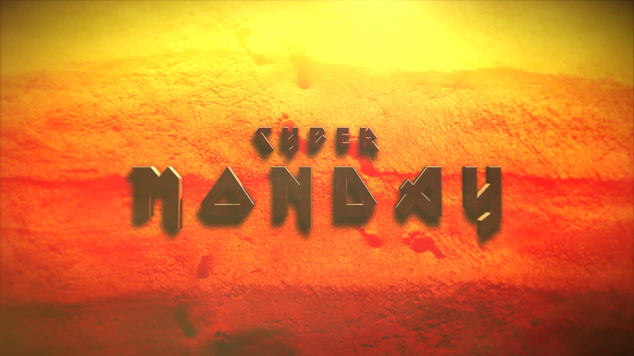 texto de dibujos animados del lunes cibernético en la arena en el desierto