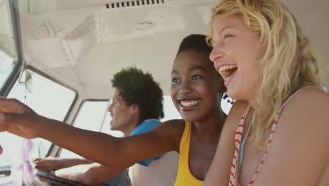 young adult friends in a camper van 4k