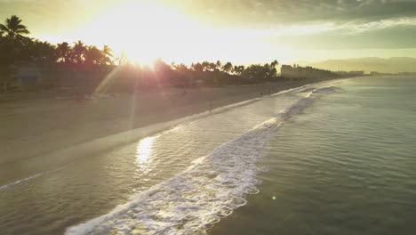 Aerial-of-sunrise-on-Bucerias,-Mexico