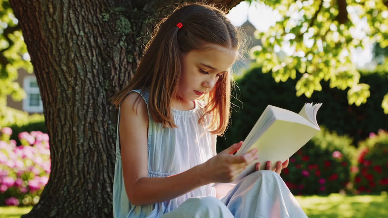 Girl Reading Under a Tree