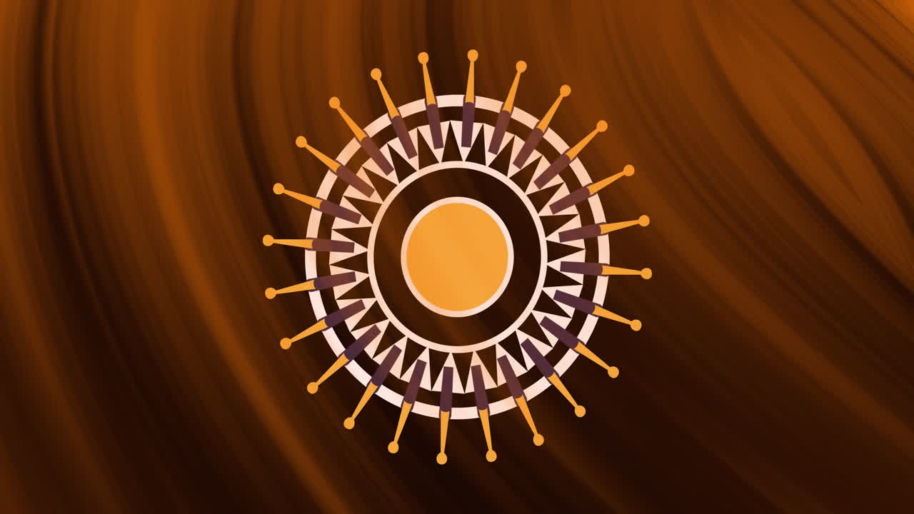 animación de redondo decorativo blanco y amarillo que gira sobre un fondo de textura marrón